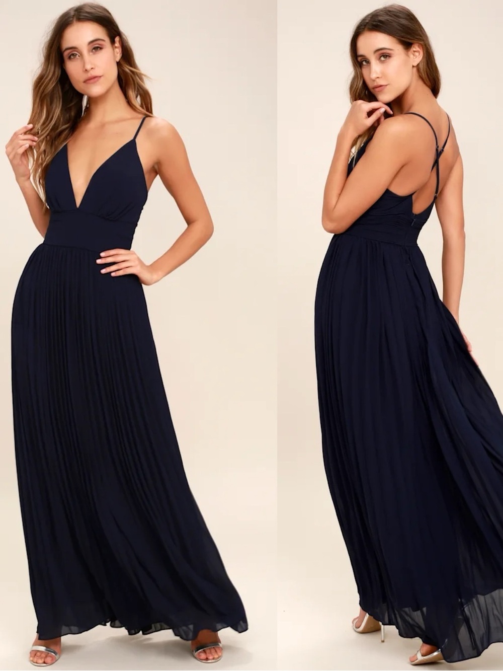 Lulus Depths of My Love Navy Blue Pleated Maxi Formal Dress Size XS - Picture 10 of 10